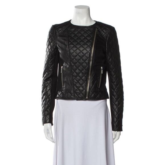 Michael Kors Jackets & Blazers - Michael Kors Lamb Leather Biker Jacket Small Black Zip Front Pockets Quilted